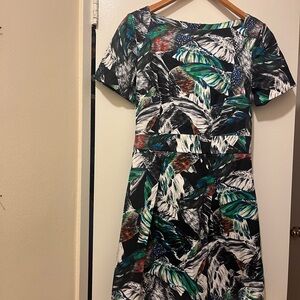 French Connection Black and Green Patterned Midi Dress